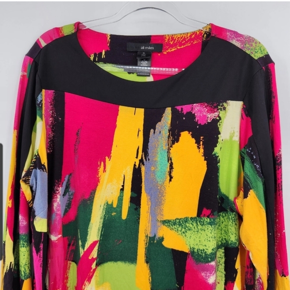 Ali Miles 3/4 Sleeve Bright Abstract Top Womens Size XL Art Multicolor - Picture 2 of 8